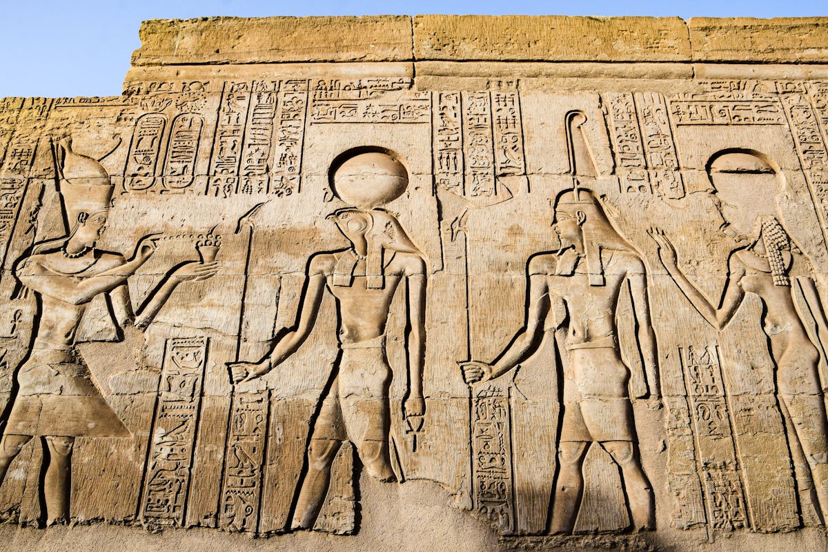 A wall with ancient Egyptian hieroglyphics