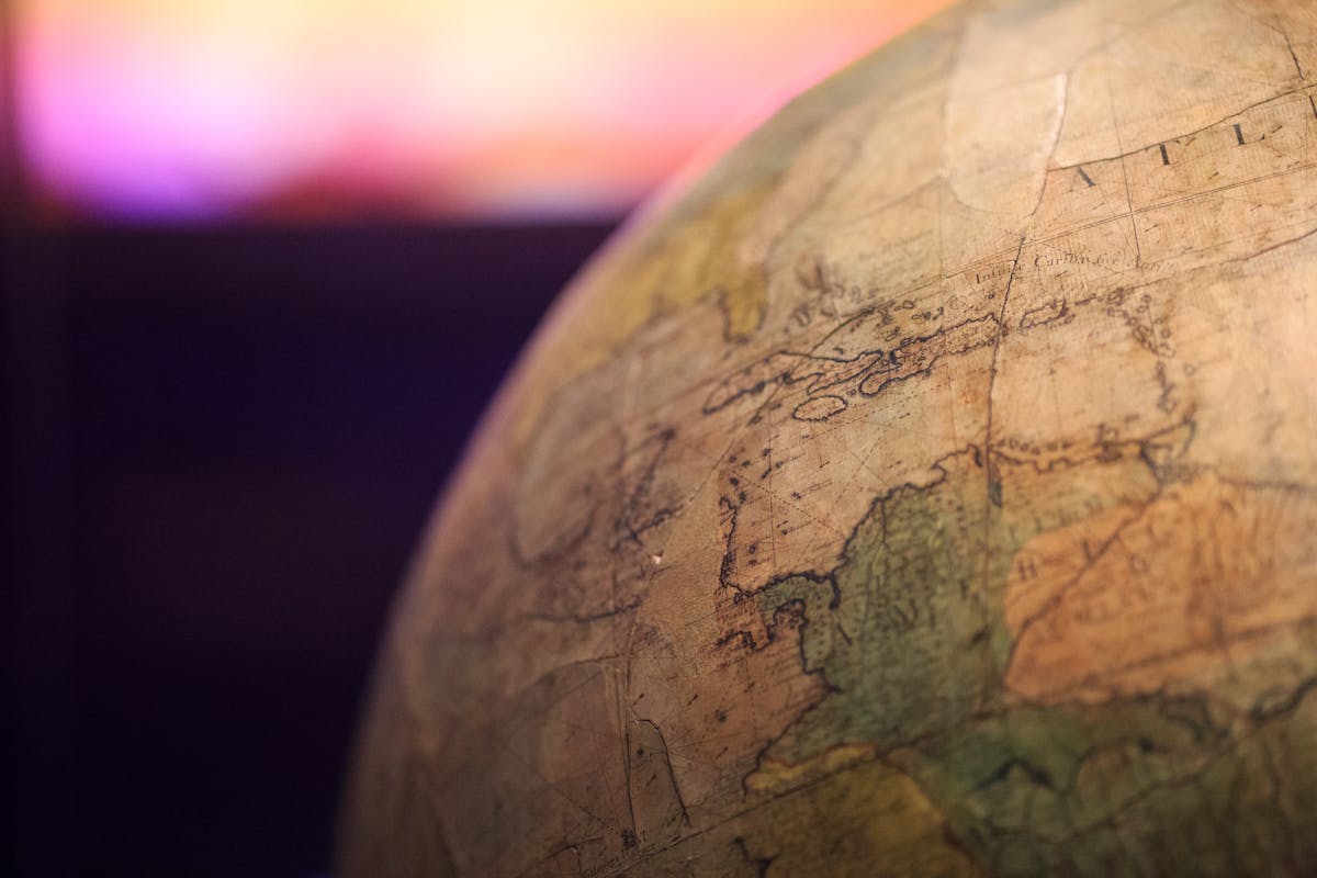 A globe that is old and tan