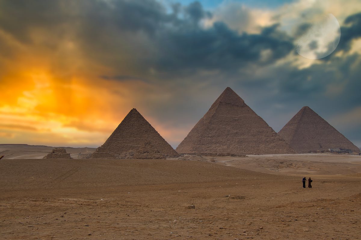 The pyramids underneath the evening sky